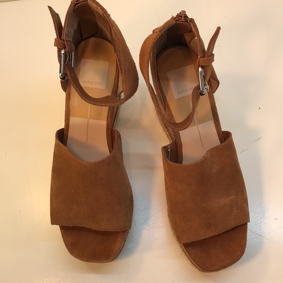 Dolce Vita Cognac Leather Wedge Sandals • Women's US 8 - Picture 4 of 13